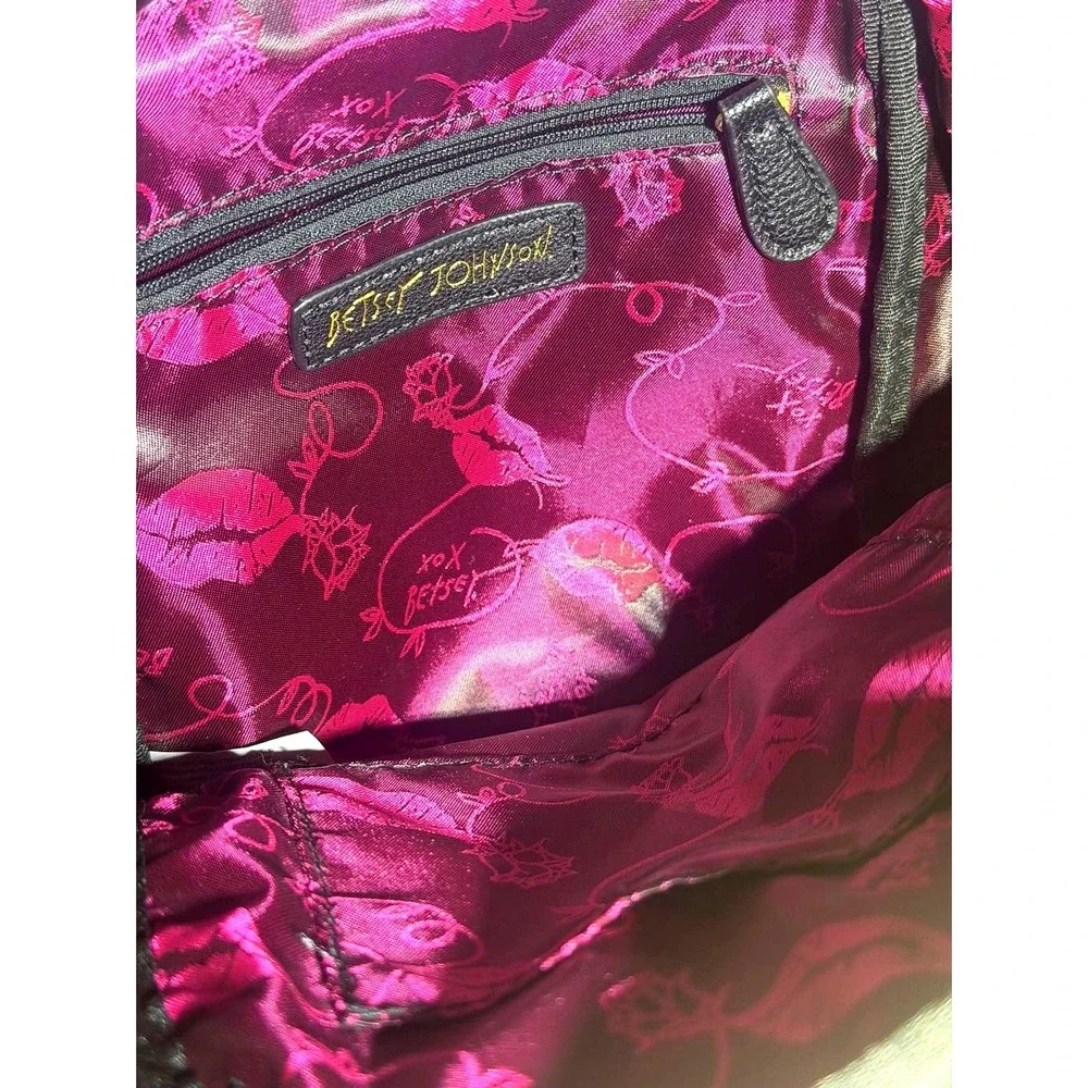 Betsey Johnson Mini Backpack Quilted Rose Cream Black Patent Bow Heart Logo
